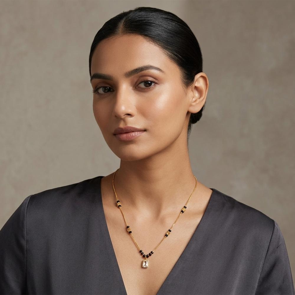Urthn  Classic Gold-Plated Mangalsutra with Sparkling Crystal Charms (Set of 3)