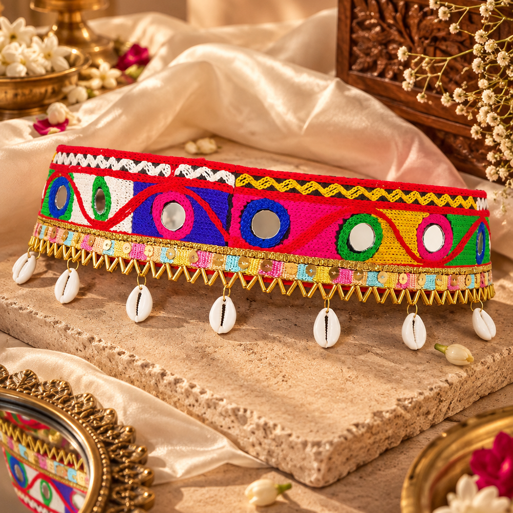 Urthn Traditional Navratri Mirror Work & Colorful Tassel Embellished Assorted Design Kamarband Waist Belt for Women(Pack Of 3)