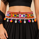 Urthn Festive Gujarati Mirror Work Assorted Design Waist Belt with  Triangular Gold Hangings, Shell & Pom Pom Charms(Pack Of 3)