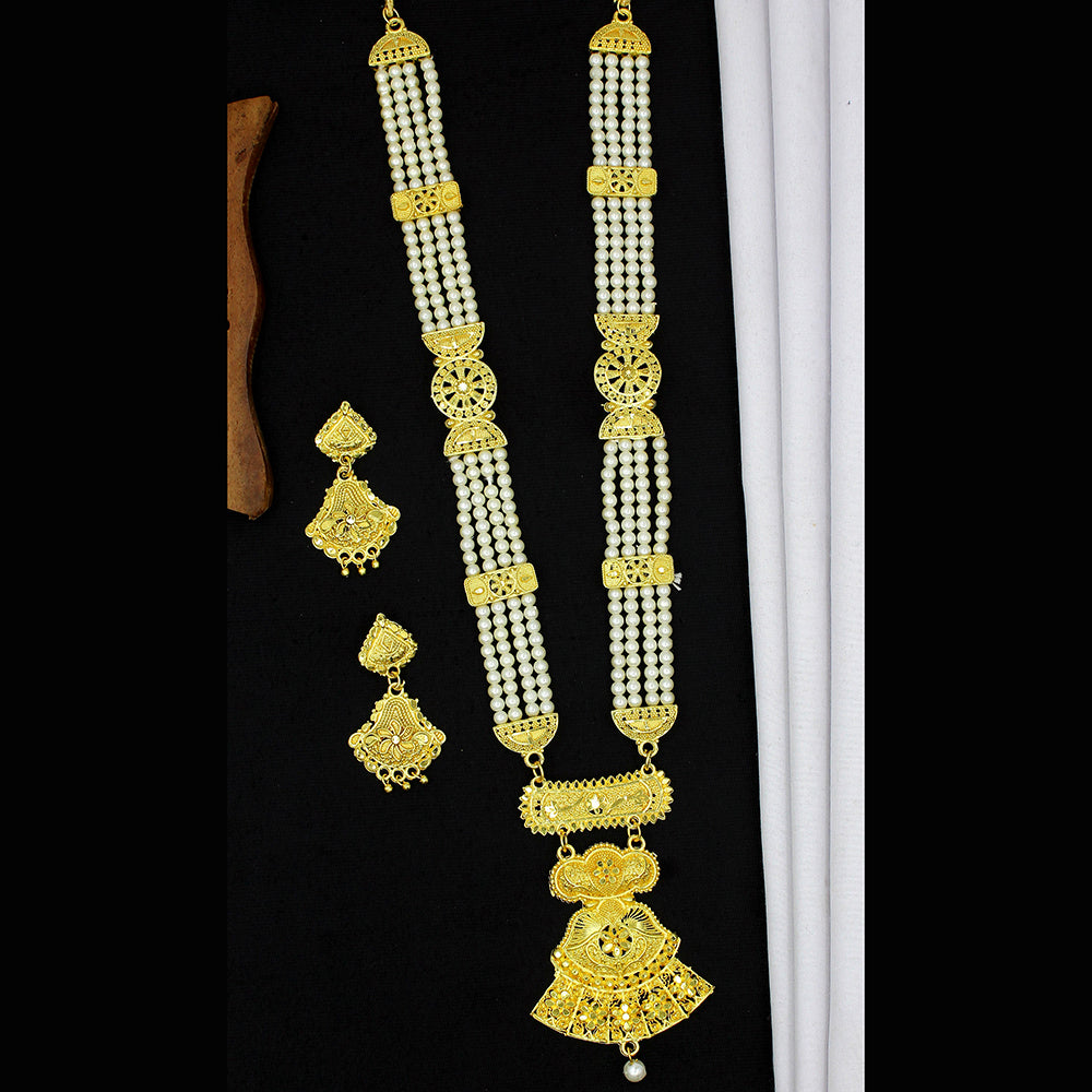Mahavir Dye Gold Plated Pearl Long Necklace Set
