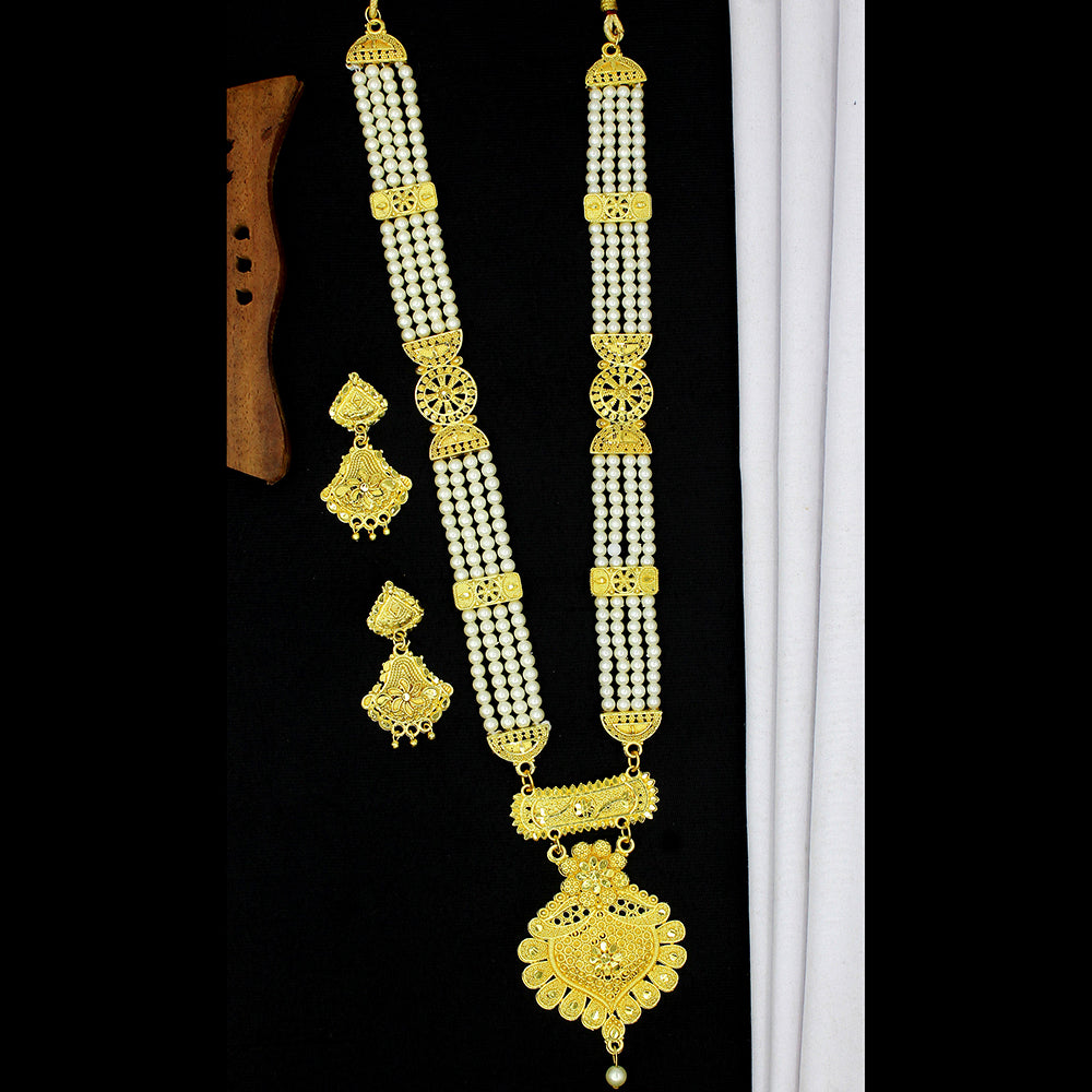 Mahavir Dye Gold Plated Pearl Long Necklace Set