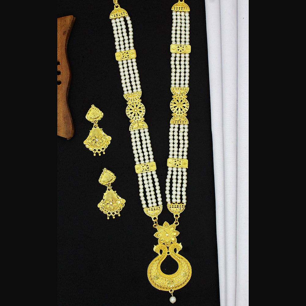 Mahavir Dye Gold Plated Pearl Long Necklace Set