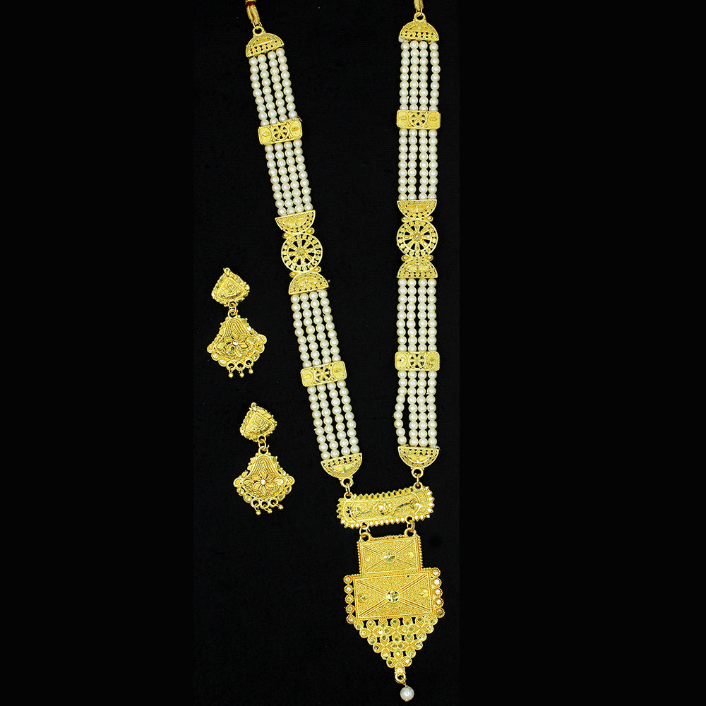 Mahavir Dye Gold Plated Pearl Long Necklace Set
