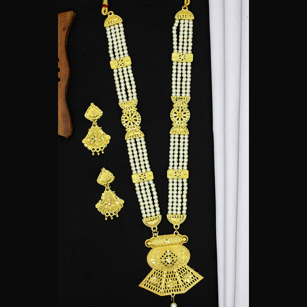 Mahavir Dye Gold Plated Pearl Long Necklace Set