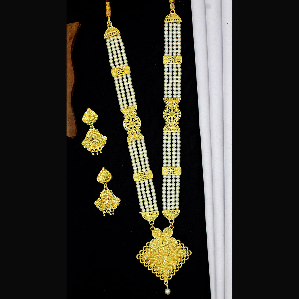 Mahavir Dye Gold Plated Pearl Long Necklace Set