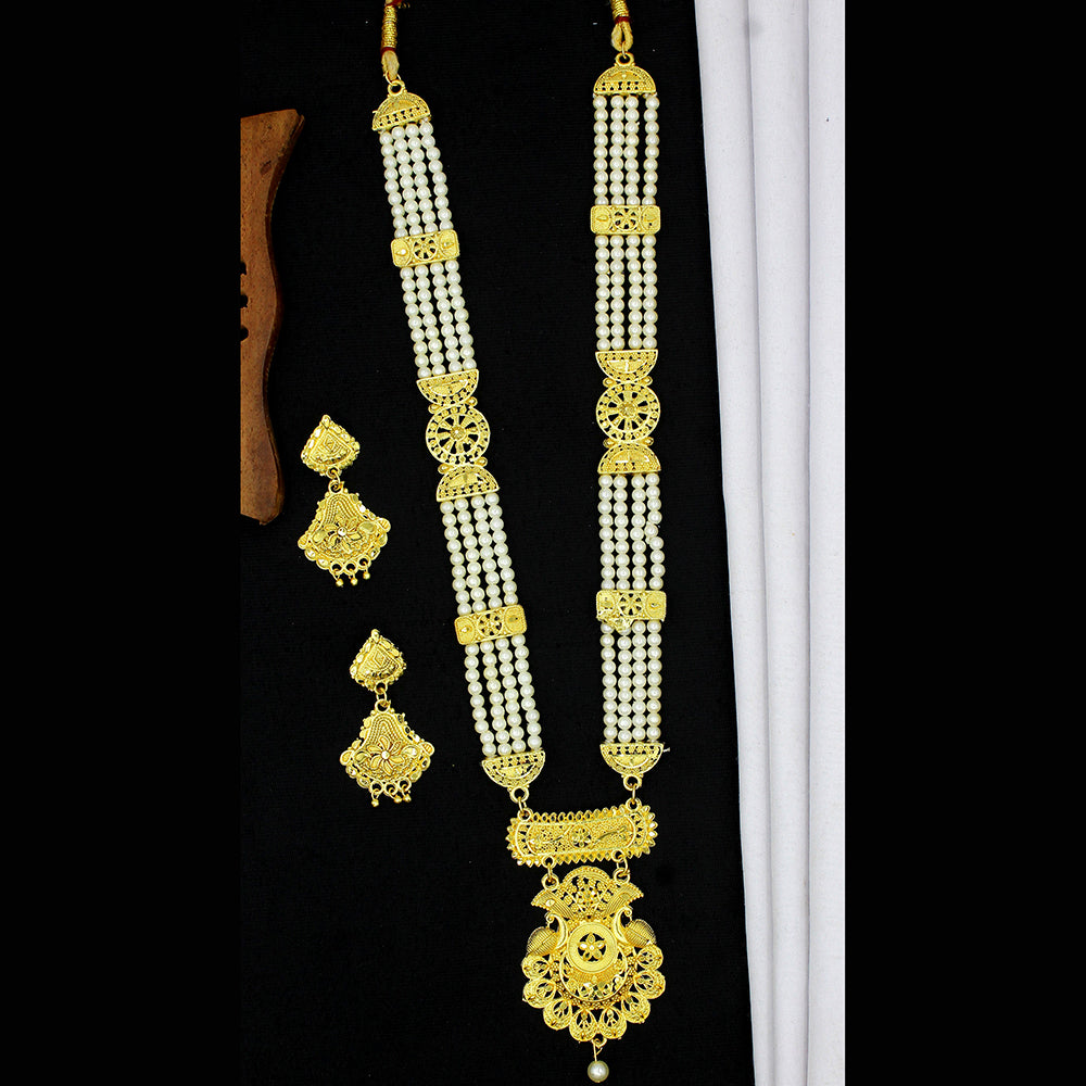 Mahavir Dye Gold Plated Pearl Long Necklace Set