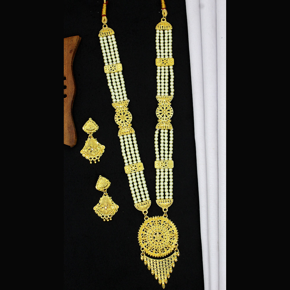 Mahavir Dye Gold Plated Pearl Long Necklace Set