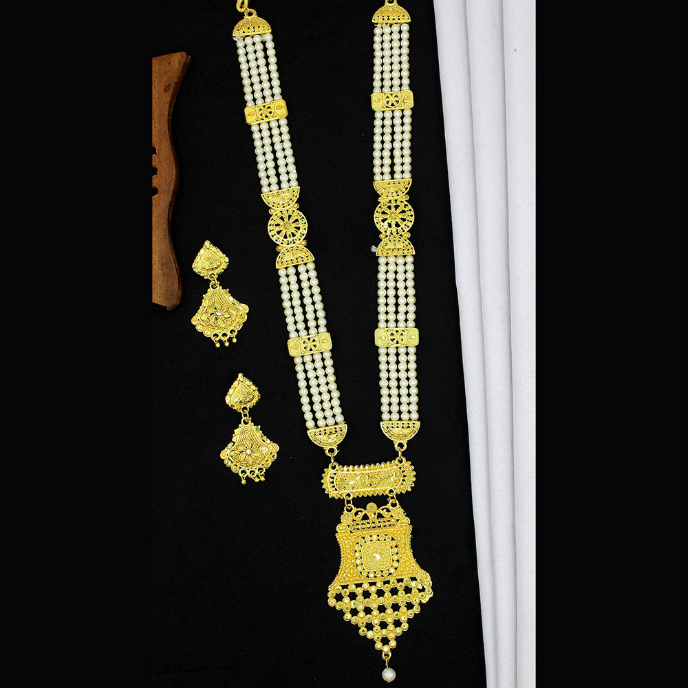Mahavir Dye Gold Plated Pearl Long Necklace Set