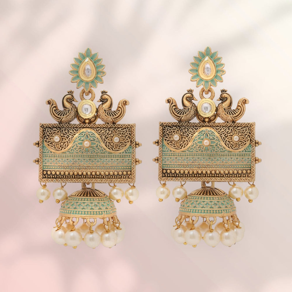 Wearhouse Fashion Gold Plated Meenakari Jhumki Earrings