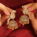 Saloni Fashion Jewellery Pleasant Peacock Design Gold Plated CZ Studded Brass Jhumki Earring For Women and Girls