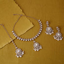 Saloni Fashion Jewellery Glimmery Round Shape Mother of Pearl Uncut Kundan Stone Gold Plated Brass Choker Necklace Set With Maang Tikka For Women and Girls