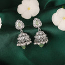 Saloni Fashion Jewellery Lavish Leaf and Pear Shape Silver Plated Green Kundan Stone Brass Jhumki Earring For Women and Girls