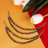 Saloni Fashion Jewellery Dazzling 2 String Green Pearl Gold Plated Set Of 2 Brass Ear-Chain (Kaanchain) For Women and Girls