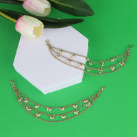 Saloni Fashion Jewellery Pleasing 3 String Long Chain Gold Plated Combo Set of 2 Pearl Ear-Chain(Kaanchain) For Women