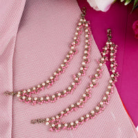 Saloni Fashion Jewellery Astonish Mother of Pearl Pink 2 String Antique Gold Plated Set Of 2 Brass Ear-Chain (Kaanchain) For Women and Girls