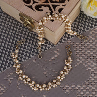 Saloni Fashion Jewellery Traditional Stylish 3 String Long Chain Gold Plated Combo Set of 2 Pearl Ear-Chain(Kaanchain) For Women