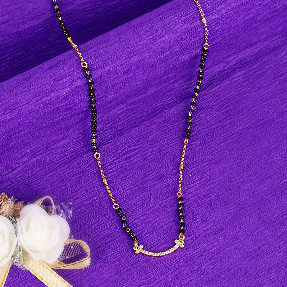 Saloni Fashion Jewellery Traditional Youthful Flower Design Gold Plated Combo Set of 2 Black Beaded Adjustable Chain Mangalsutra For Women