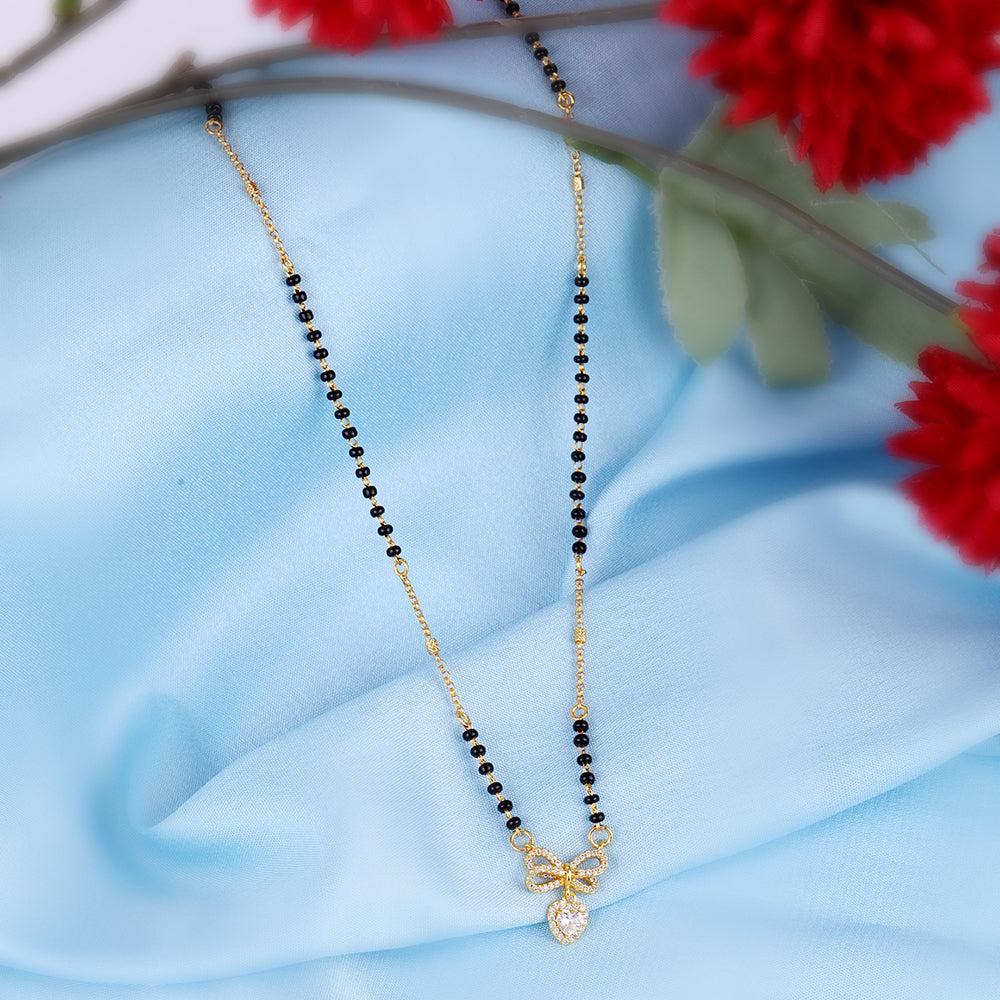 Saloni Fashion Jewellery Traditional Admirable Butterfly and Heart Shape Gold Plated Combo Set of 2 Black Beaded Adjustable Chain Mangalsutra For Women