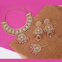 Saloni Fashion Jewellery Gorgeous Flower Design Uncut Kundan Stone Gold Plated Brass Choker Necklace Set With Maang Tikka For Women and Girls