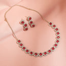 Saloni Fashion Jewellery Stylish Round Shape CZ Studded Antique Gold Plated Red Uncut Kundan Stone Brass Choker Necklace Set For Women and Girls