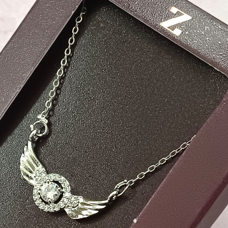 Ziorra Silver Plated AD Angle Wings Chain Pendant