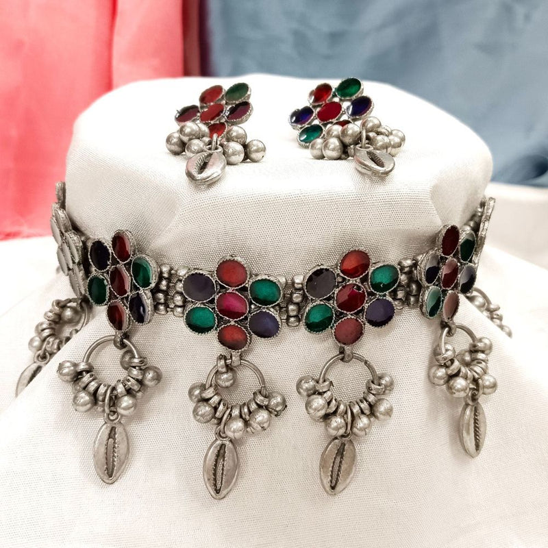 Darshana Jewels Oxidised Multi Color Choker Necklace Set