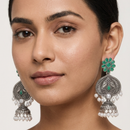 Wearhouse Fashion Oxidised Plated Pota Stone And Pearl Jhumki Earrings