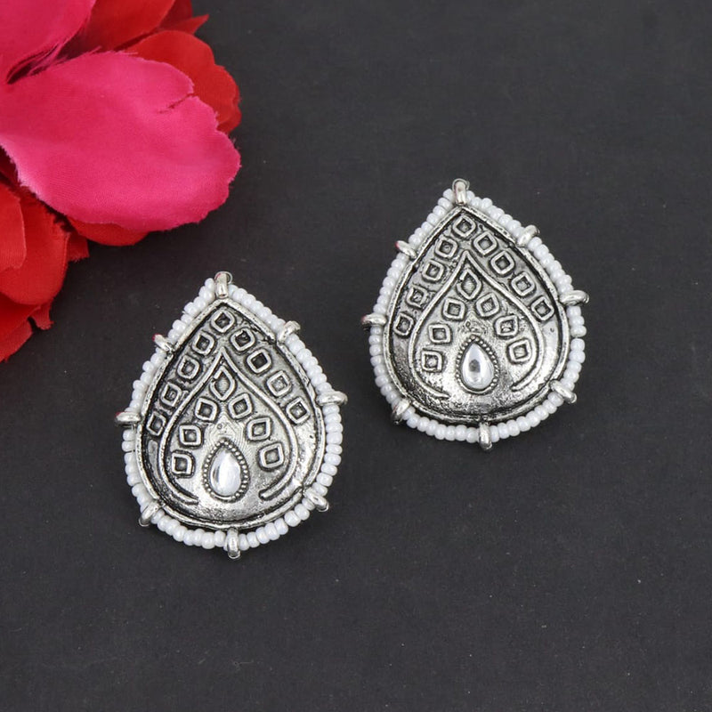 Corbeda Fashion Oxidised Plated Pota Stone Stud Earrings