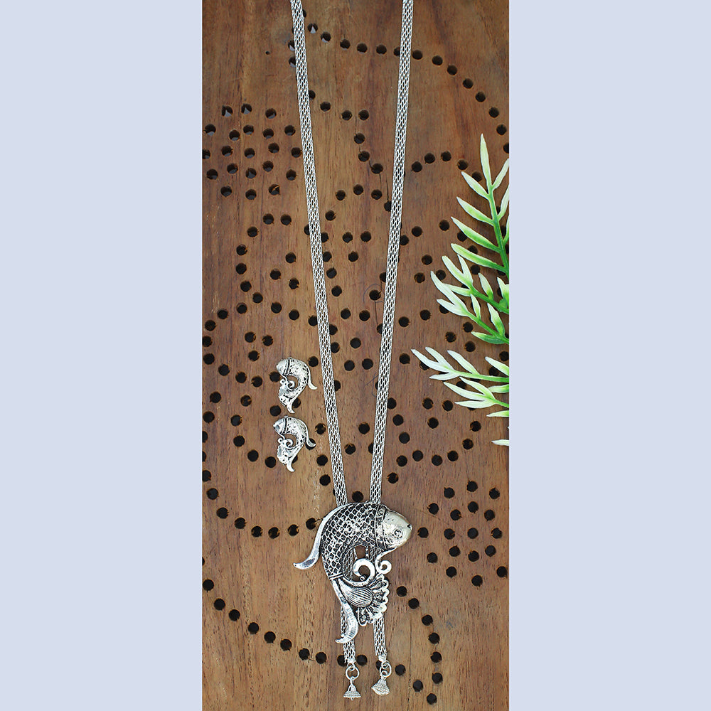 Mahavir Oxidised Plated Chain Pendant Set