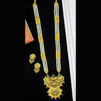 Mahavir Dye Gold Plated Pearl Long Necklace Set