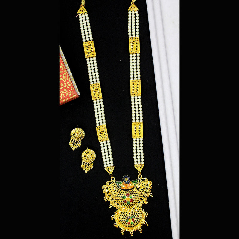 Mahavir Dye Gold Plated Pearl Long Necklace Set