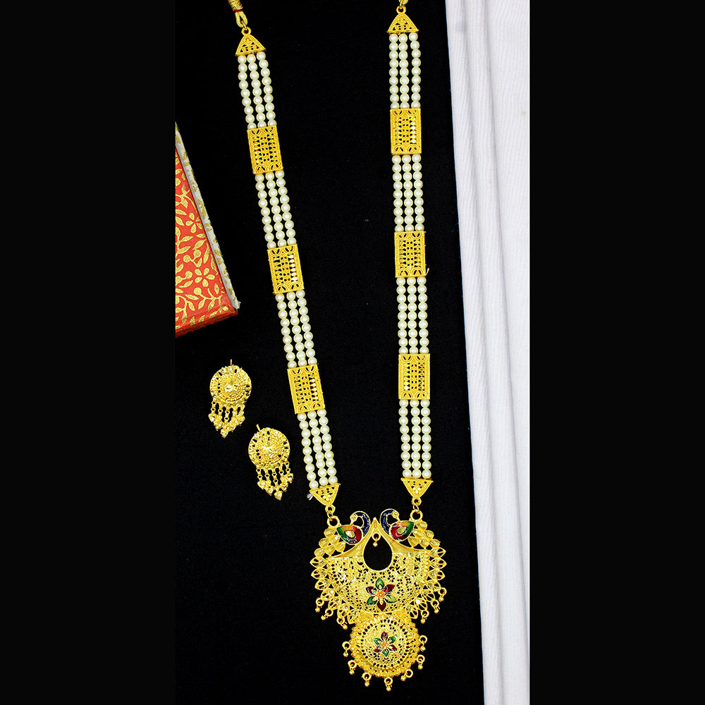 Mahavir Dye Gold Plated Pearl Long Necklace Set