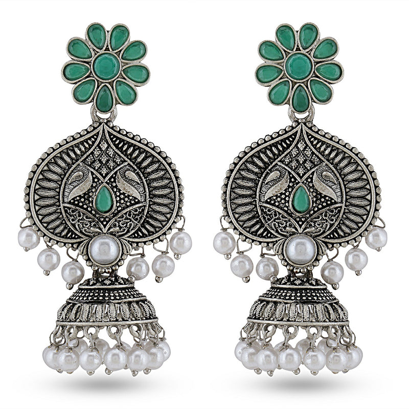 Wearhouse Fashion Oxidised Plated Pearls Jhumki Earrings