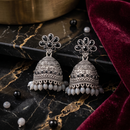 Wearhouse Fashion Oxidised Plated Pota Stone And Pearl Jhumki Earrings