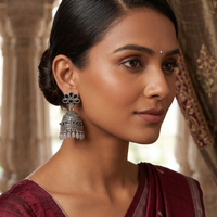 Wearhouse Fashion Oxidised Plated Pota Stone And Pearl Jhumki Earrings
