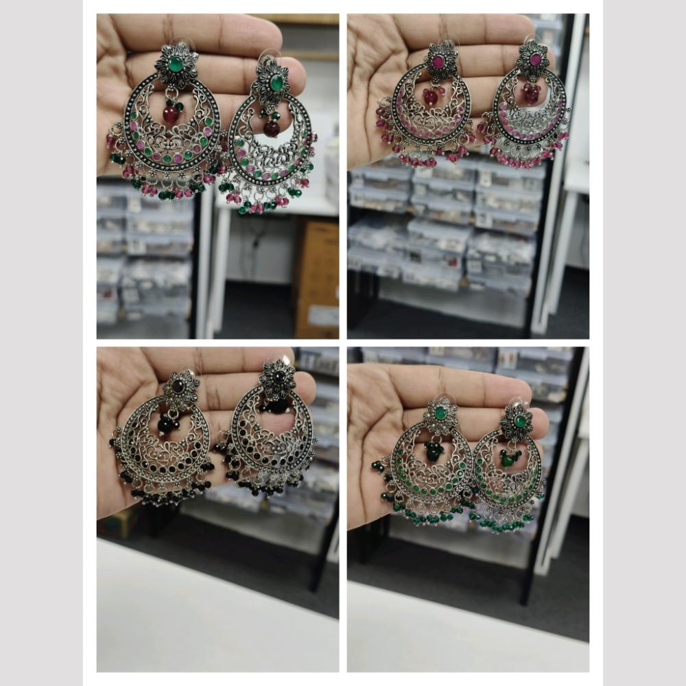 Wearhouse Fashion Designer Oxidised Earrings Dual Charm Of Pota Stone And Pearl
