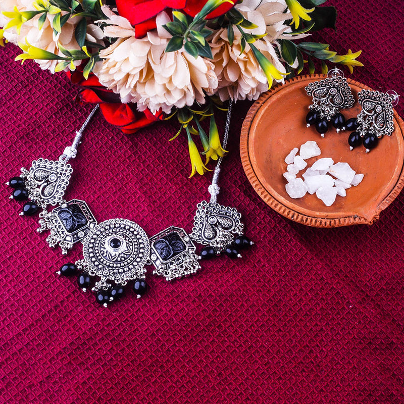 Wearhouse Fashion Oxidised Plated Crystal Stone Choker Necklace Set