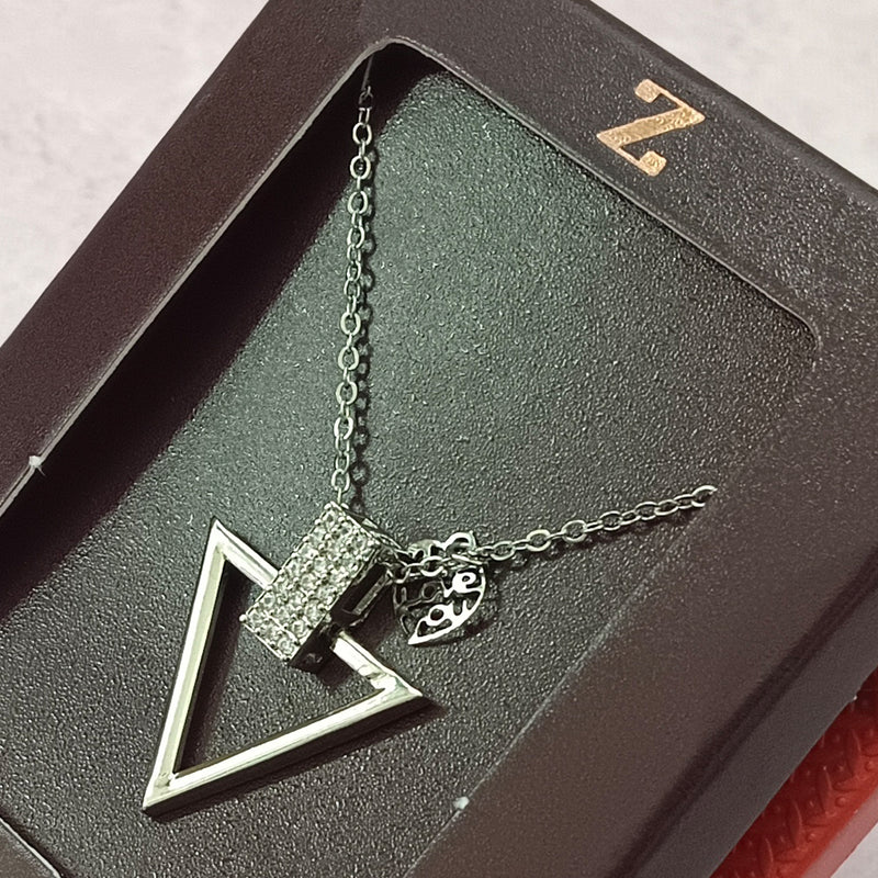 Ziorra Silver Plated AD Triangle Chain Pendant