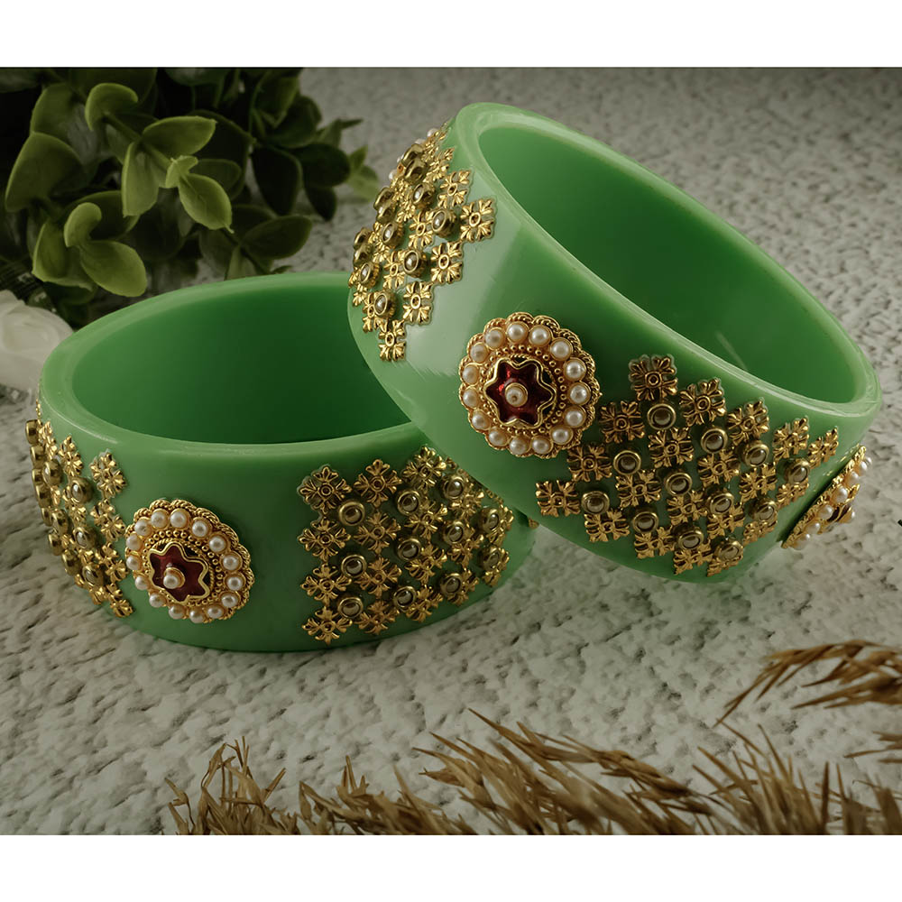 SOB Set of 2 Designer  Acrylic Bangles with Studded Kundan