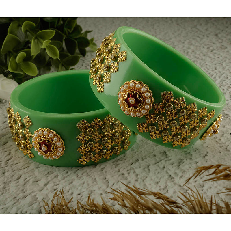 SOB Set of 2 Designer  Acrylic Bangles with Studded Kundan