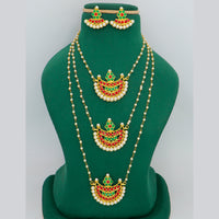 Mahavir Gold Plated Pota Stone And Pearls Long Necklace Set