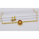 Mahavir Gold Plated Pota Stone And Pearl Temple Choker Necklace Set