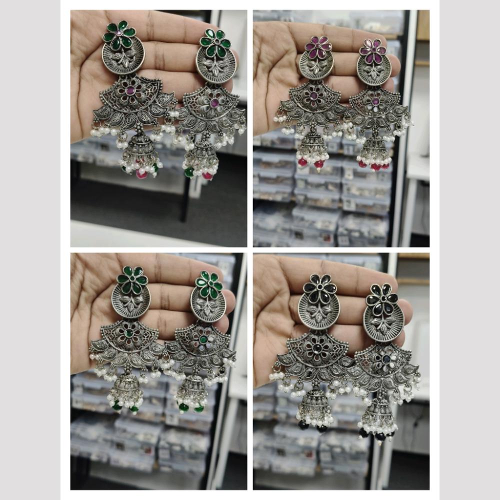 Wearhouse Fashion Ethnic Oxidised Earrings Elegant Pota And Pearl Blend For Classic Looks
