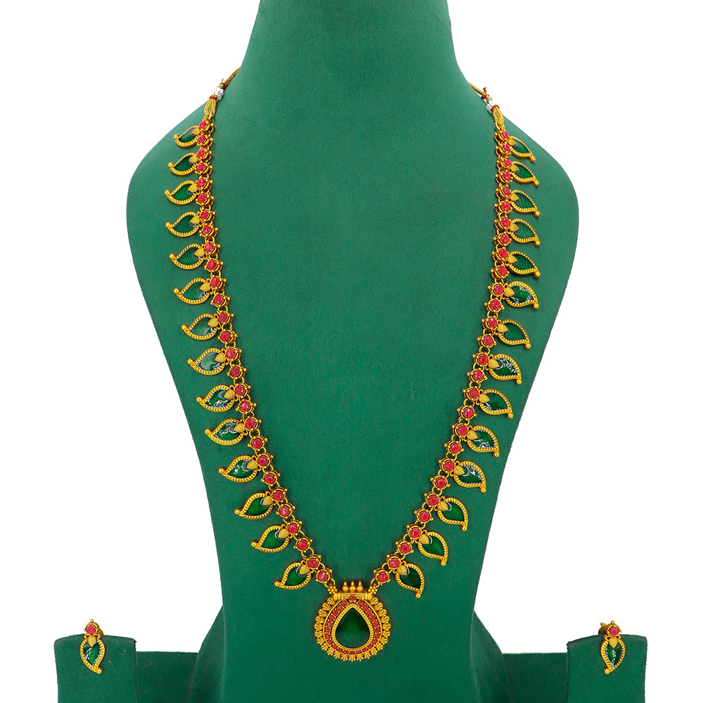 Mahavir Gold Plated Pota Stone Long Necklace