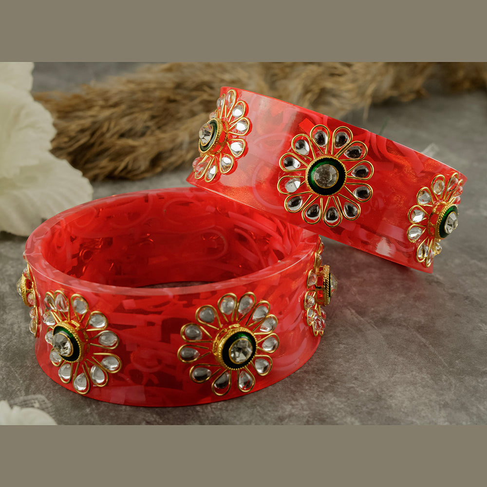 SOB Set of 2 Acrylic Translucent Designer Kundan Floral Bangles