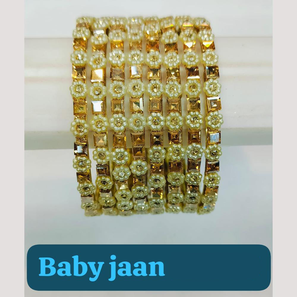 Chitra Bangles Glass Crystal Stone And Pearl Bangle Set (12 Piece In One Box)