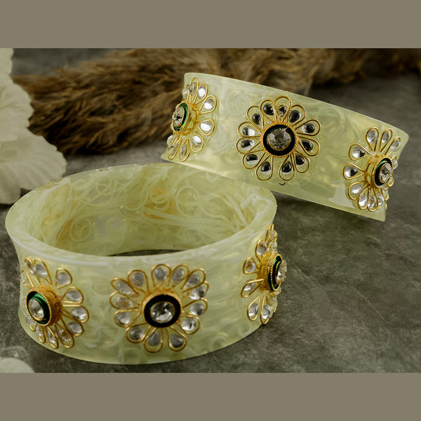 SOB Set of 2 Acrylic Translucent Designer Kundan Floral Bangles