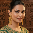 Wearhouse Fashion Elegant Pota Stone And Pearl Kashmiri Dangler Earrings