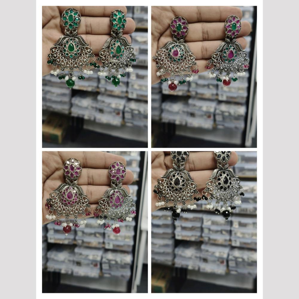 Wearhouse Fashion Oxidised Pota And Pearl Dangler Earrings Bold Ethnic Elegance