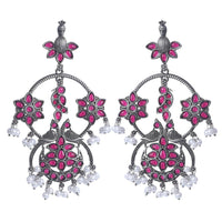 Wearhouse Fashion Oxidised Plated Pota Stone And Beads Dangler Earrings